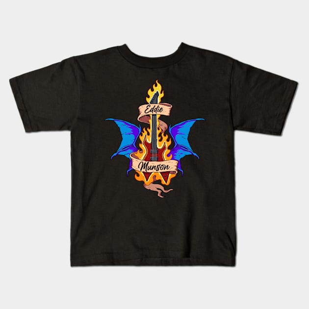 Eddie Munson`s Fiery Guitar Kids T-Shirt by Scud"